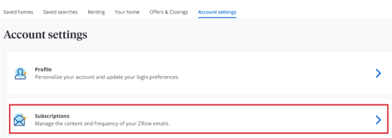 Zillow Account Subscriptions