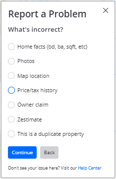 Report to Problem to Zillow 